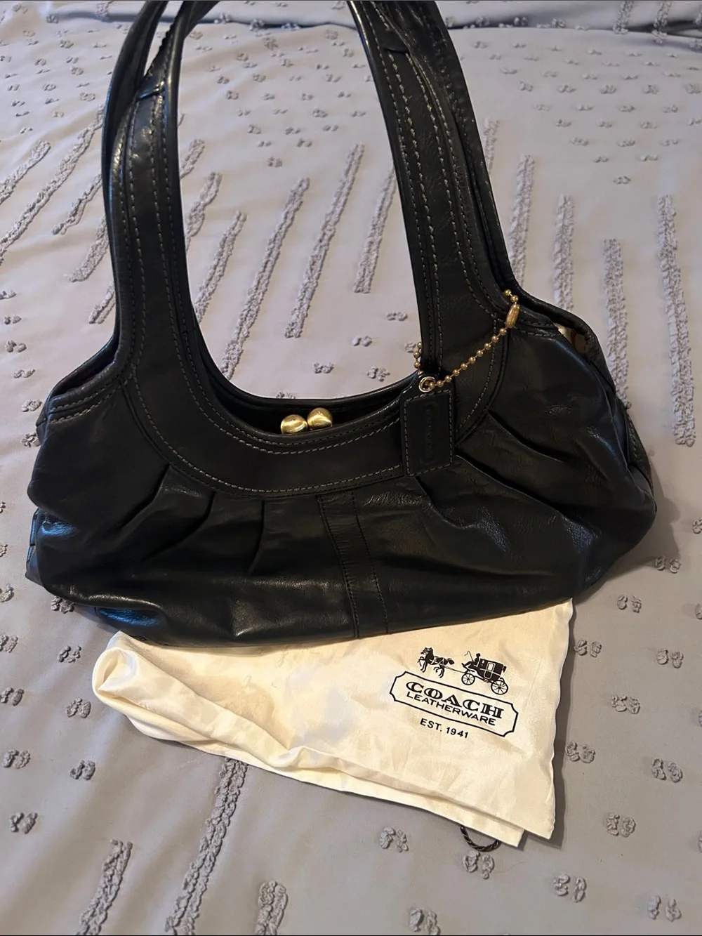 Coach Black Leather Shoulder Bag with Gold Accent - Picture 2 of 14